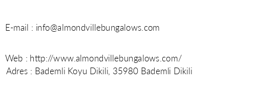Almondville Bungalows telefon numaralar, faks, e-mail, posta adresi ve iletiim bilgileri